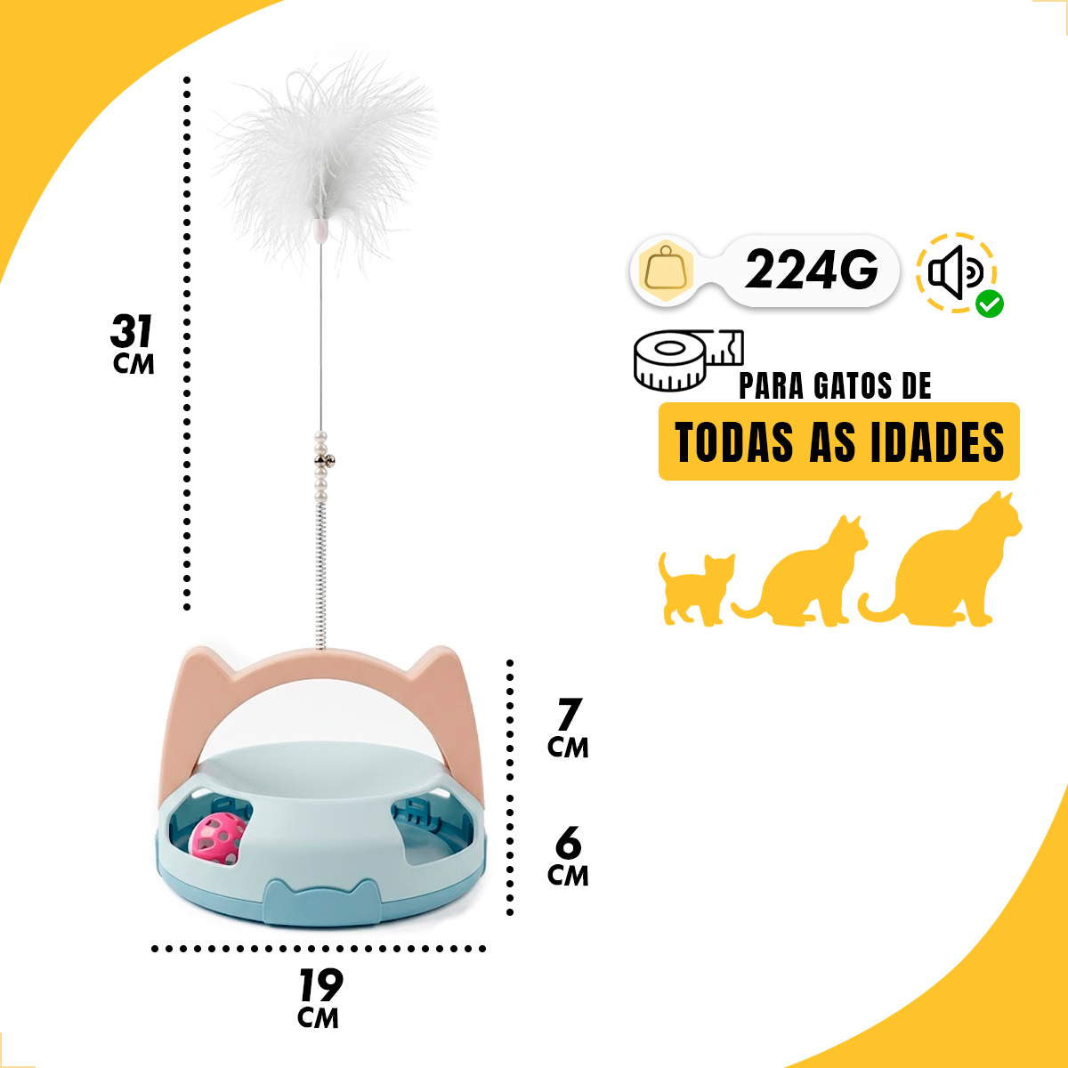 Brinquedo Interativo para Gatos com Guizo e Bolinha - Azul — foto 2