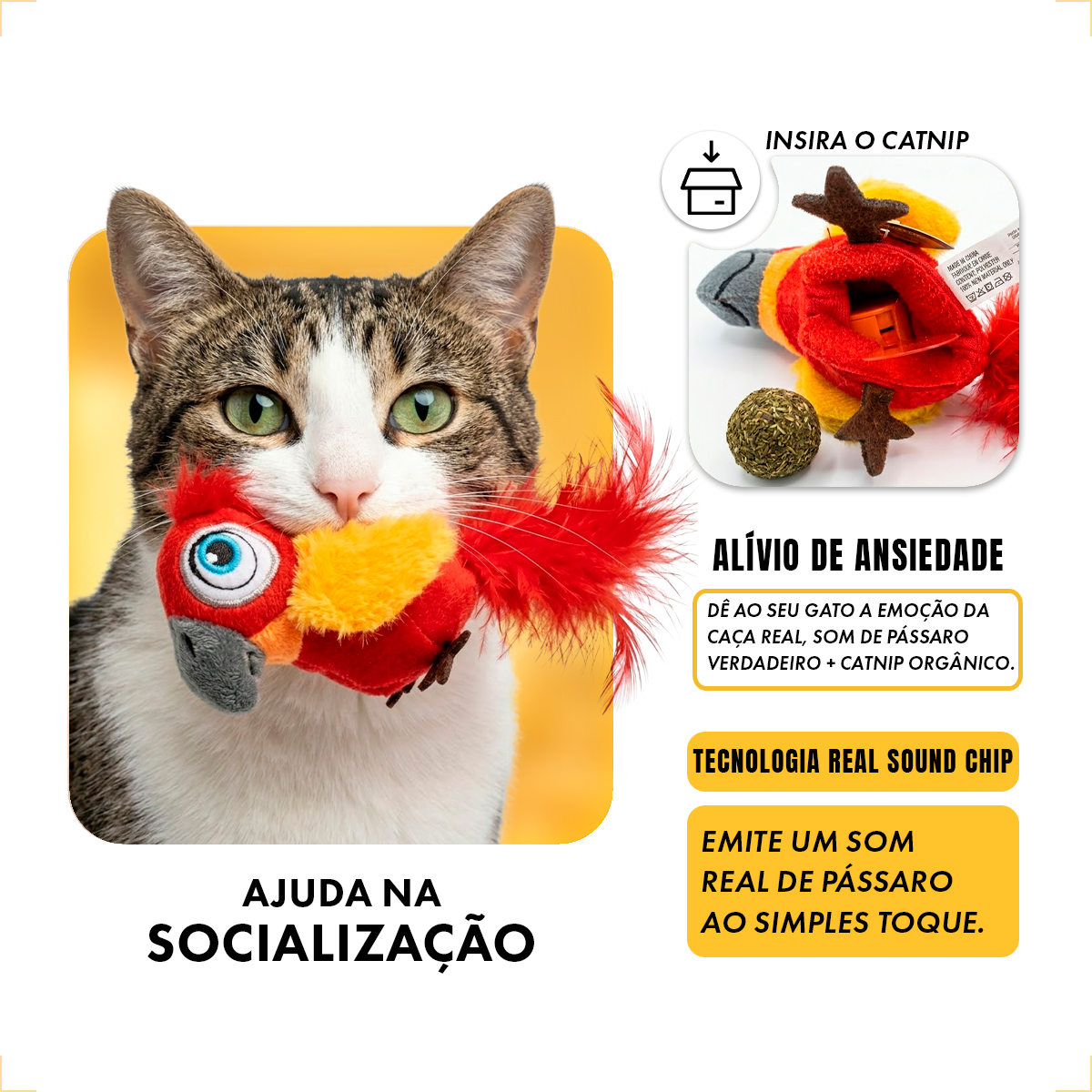 Brinquedo Interativo Som Bolinhas Catnip Aves/Passáros Gatos FOFOS - Tucano — foto 6