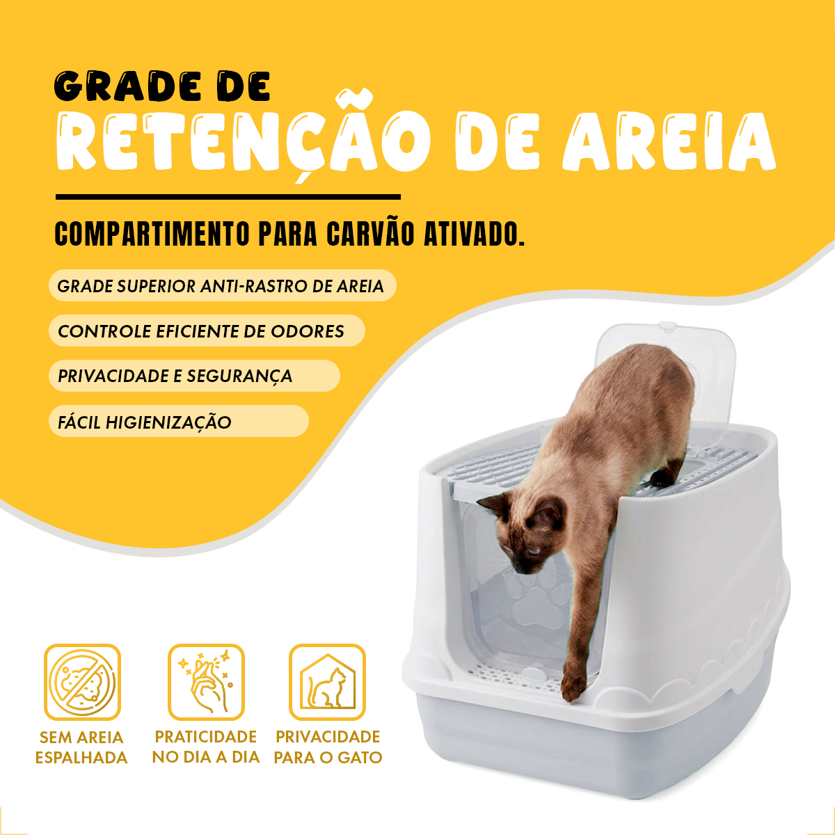 Banheiro Fechado Patinha Para Gatos - Cinza — foto 3