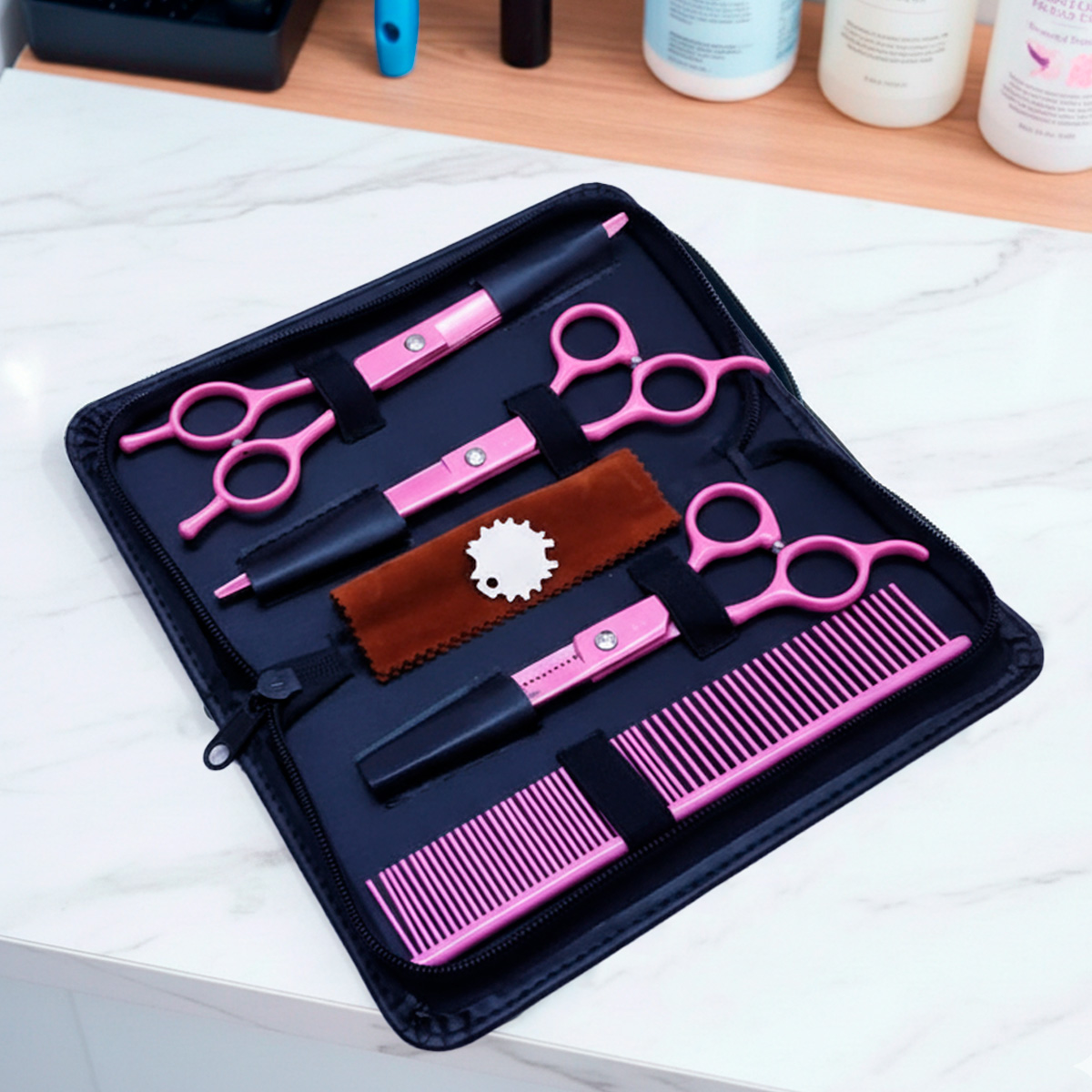 Kit 3 Tesouras Banho Tosa 7 Polegadas (4 Peças) - ANIMAUX - ROSA — foto 8
