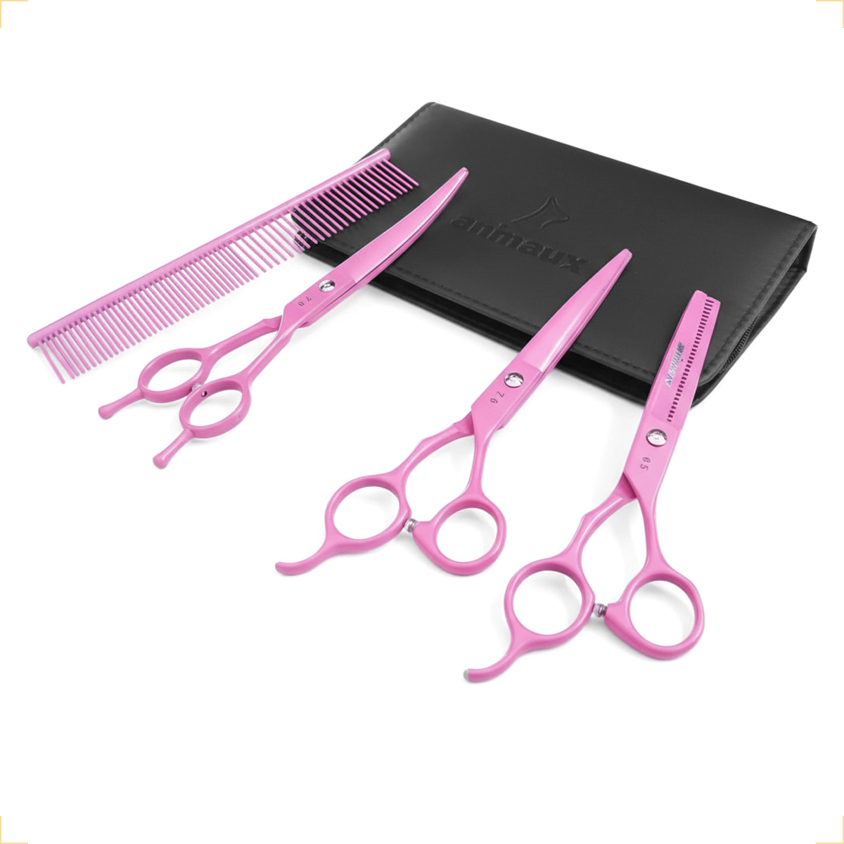 Kit 3 Tesouras Banho Tosa 7 Polegadas (4 Peças) - ANIMAUX - ROSA — foto 2