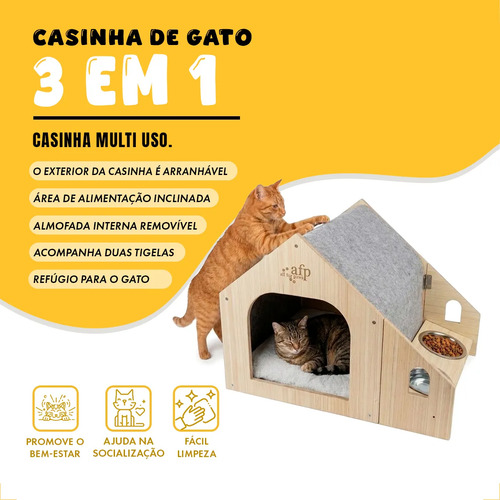 Casinha Grande Para Gato Com Alimentadores Externos Cinza Cinza — foto 3