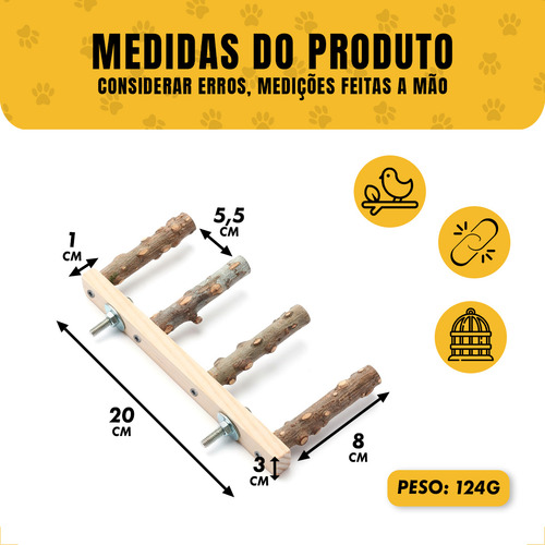 Escadinha De Madeira Pássaros Calopsita Poleiro 4 Degraus Marrom — foto 3