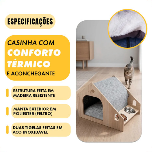 Casinha Grande Para Gato Com Alimentadores Externos Cinza Cinza — foto 5