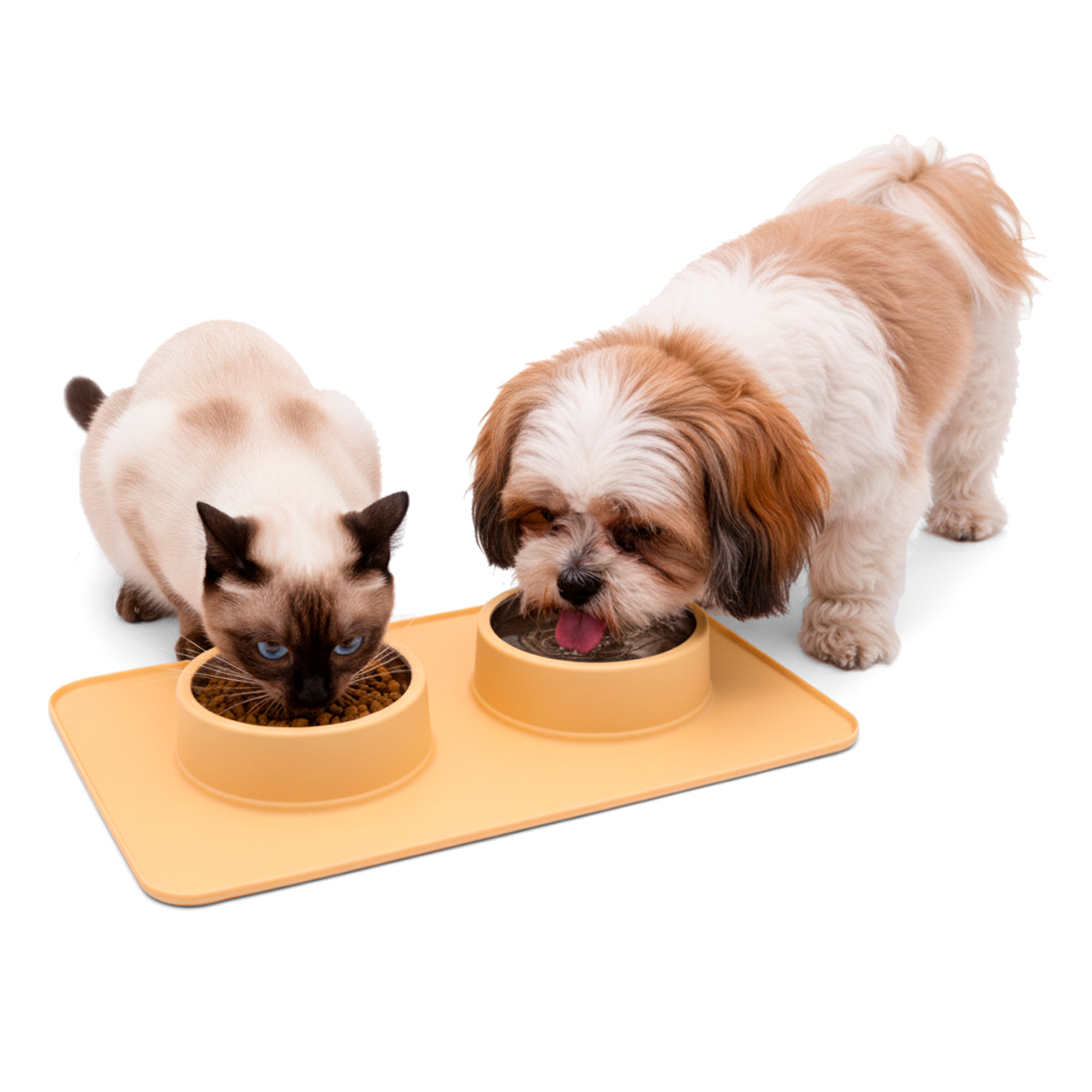 Comedouro bebedouro duplo silicone inox antiderrapante - Bege — foto 6