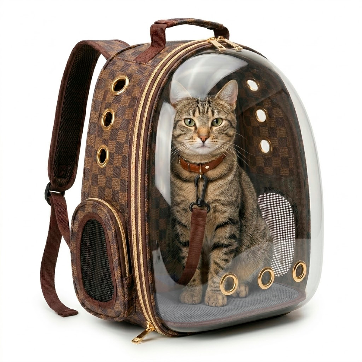 Bolsa Mochila Visor Astronauta Cães Gatos LV 42cm - Marrom — foto 3