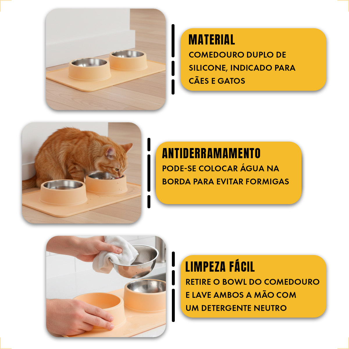 Comedouro bebedouro duplo silicone inox antiderrapante - Bege — foto 2