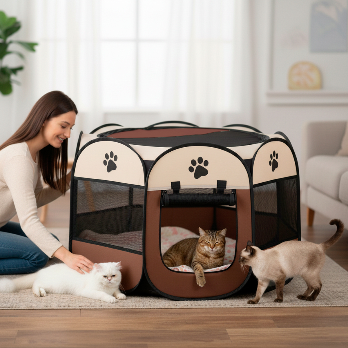 Cercadinho Pet Portátil Dobrável G 114cm - Marrom — foto 7