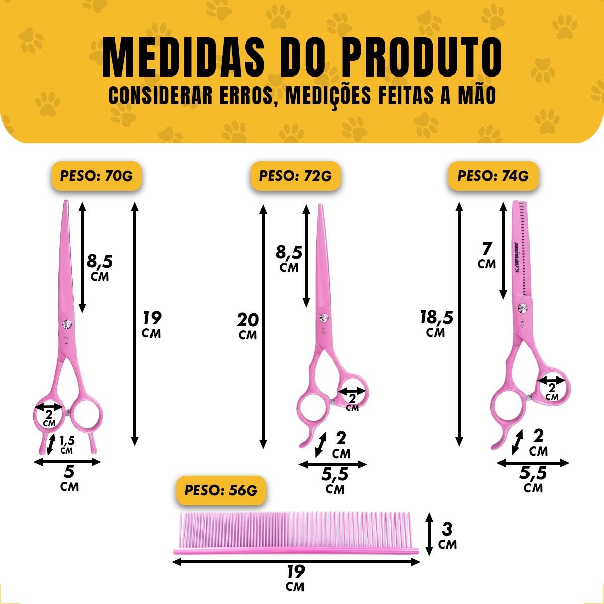 Kit 3 Tesouras Banho Tosa 7 Polegadas (4 Peças) - ANIMAUX - ROSA — foto 3