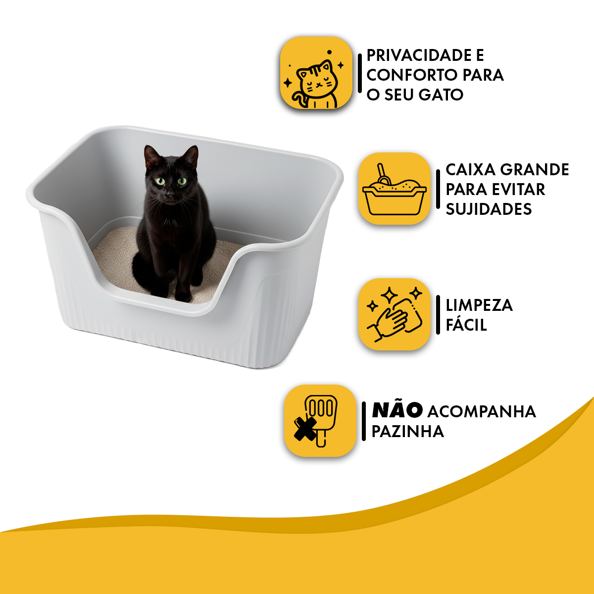 Caixa Areia Banheiro Gato Média 63x44x33 Animaux - Cinza — foto 6