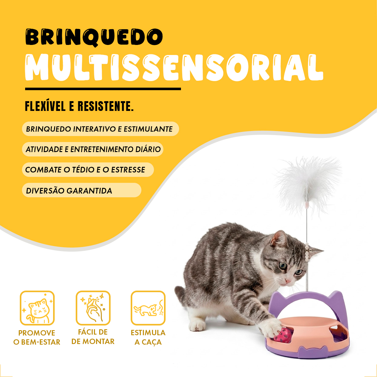 Brinquedo Interativo para Gatos com Guizo e Bolinha - Rosa — foto 4