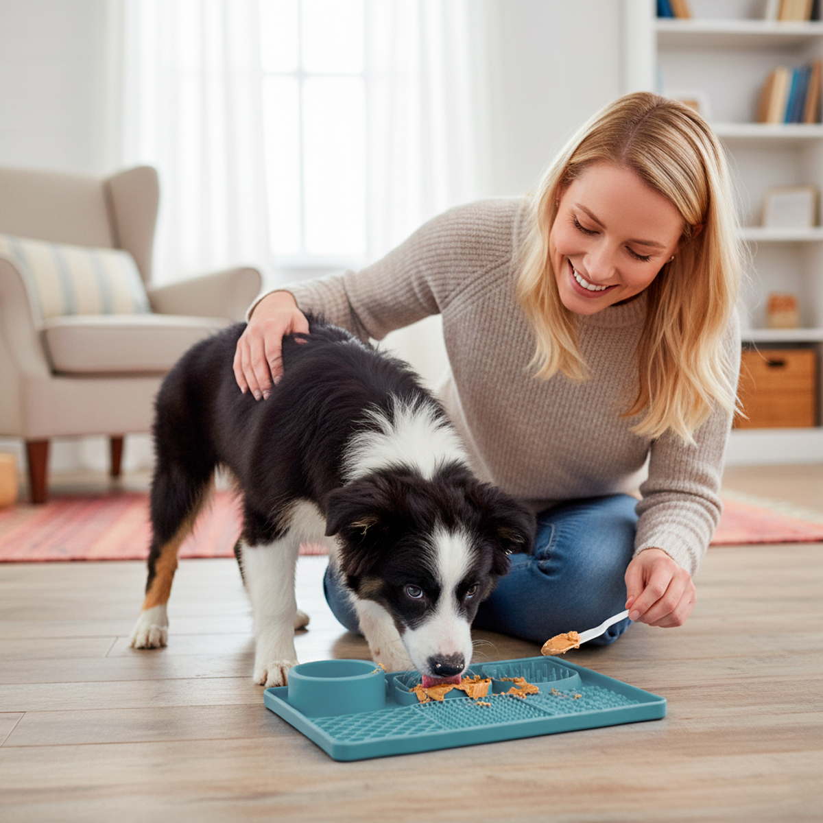 Tapete De Alimentação Lenta Cães E Gatos Com Ventosa Animaux - Azul-claro — foto 8