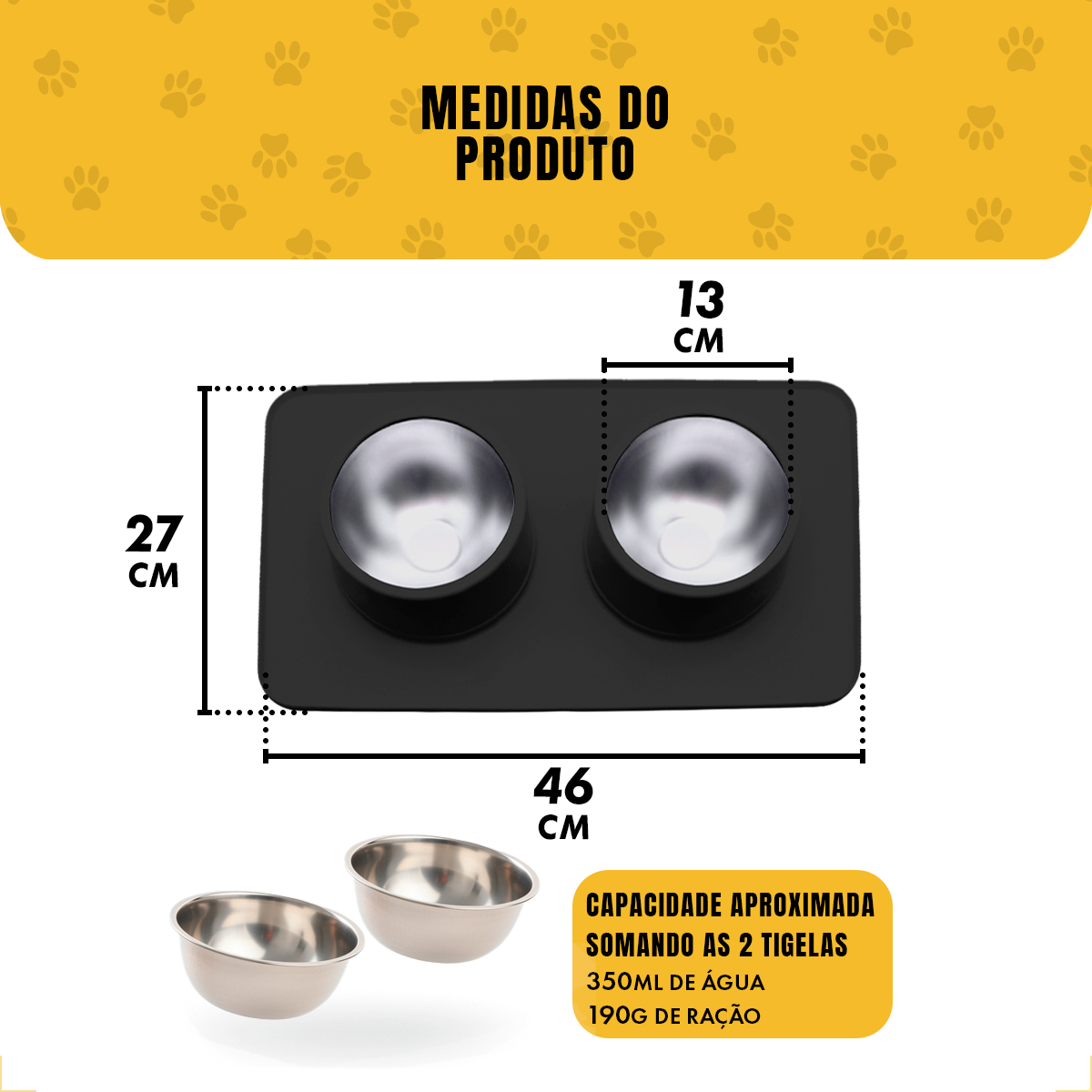 Comedouro bebedouro duplo silicone inox antiderrapante - Preto — foto 8
