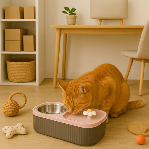 Bebedouro Elevado Gato Fonte Agua Automática 3 Litros Inox  - Rosa — foto 7