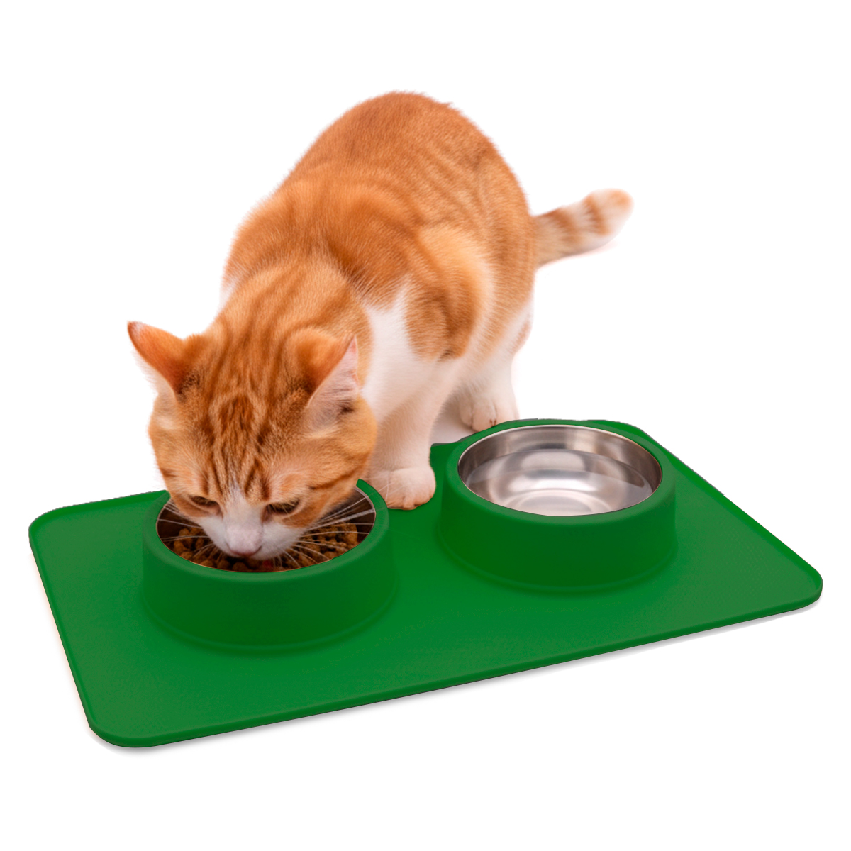 Comedouro bebedouro duplo silicone inox antiderrapante - Verde — foto 5