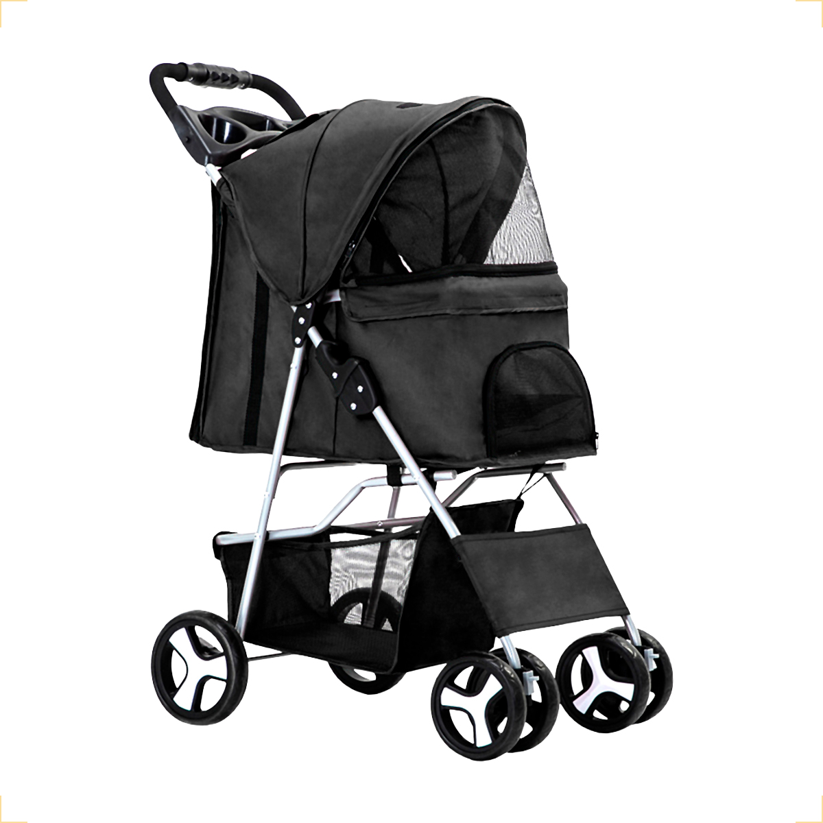 CARRINHO DE PASSEIO TRANSPORTE PET CÃS E GATOS ATÉ 15KG - Preto