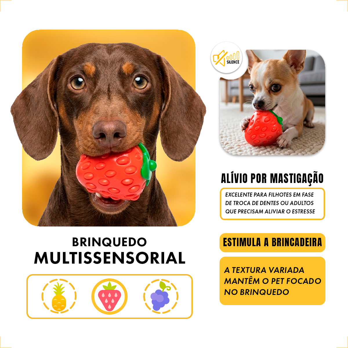 Brinquedo Mordedor Frutas Pet Cães Porte Médio TPR FOFOS - Morango — foto 6