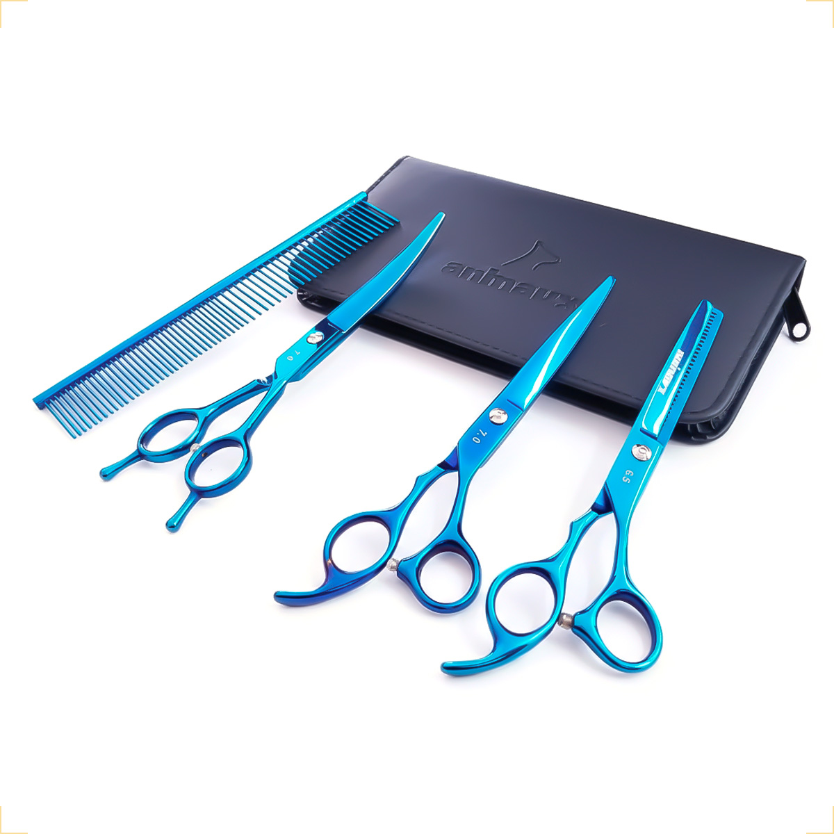 Kit 3 Tesouras Banho Tosa 7 Polegadas (4 Peças) - ANIMAUX - AZUL — foto 2