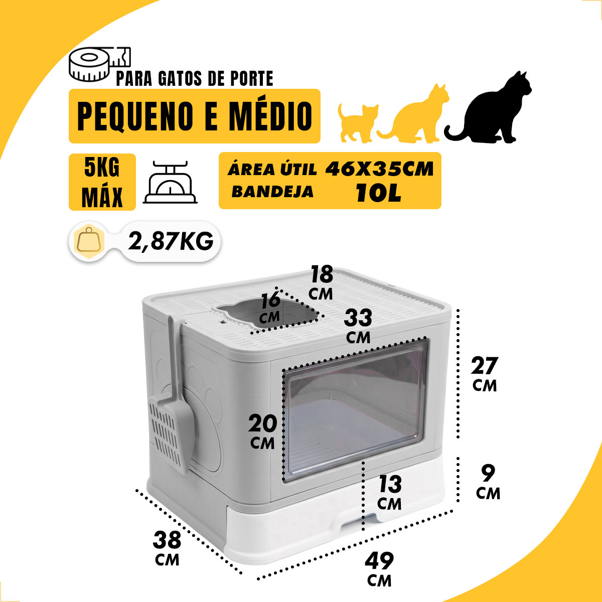 Banheiro Gato Fechado  Anti-odor + Pá + Coçadinha Luxo - Cinza — foto 2