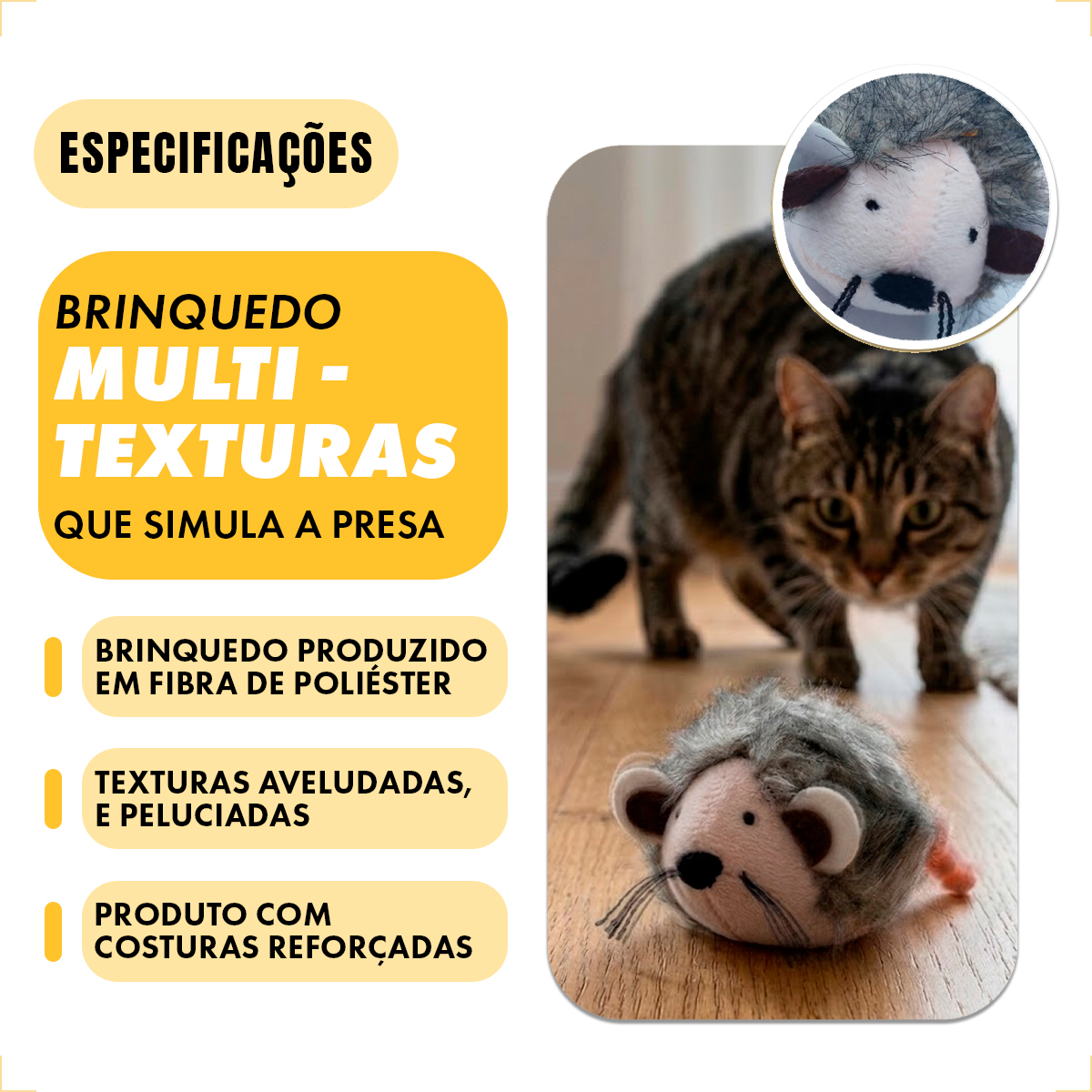 Brinquedo Pelúcia Sonoro Rato Gatos Cães FOFOS — foto 6