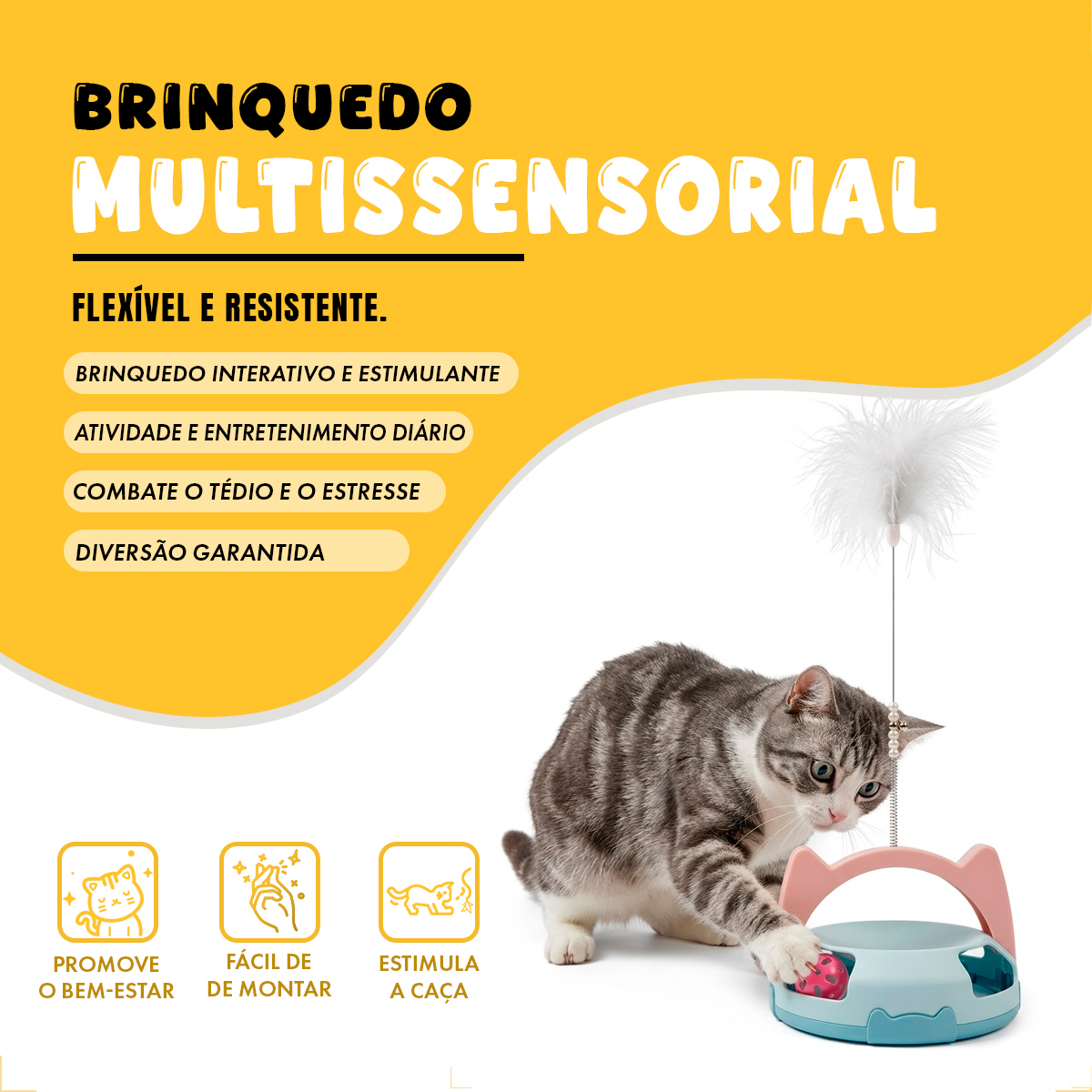 Brinquedo Interativo para Gatos com Guizo e Bolinha - Azul — foto 4