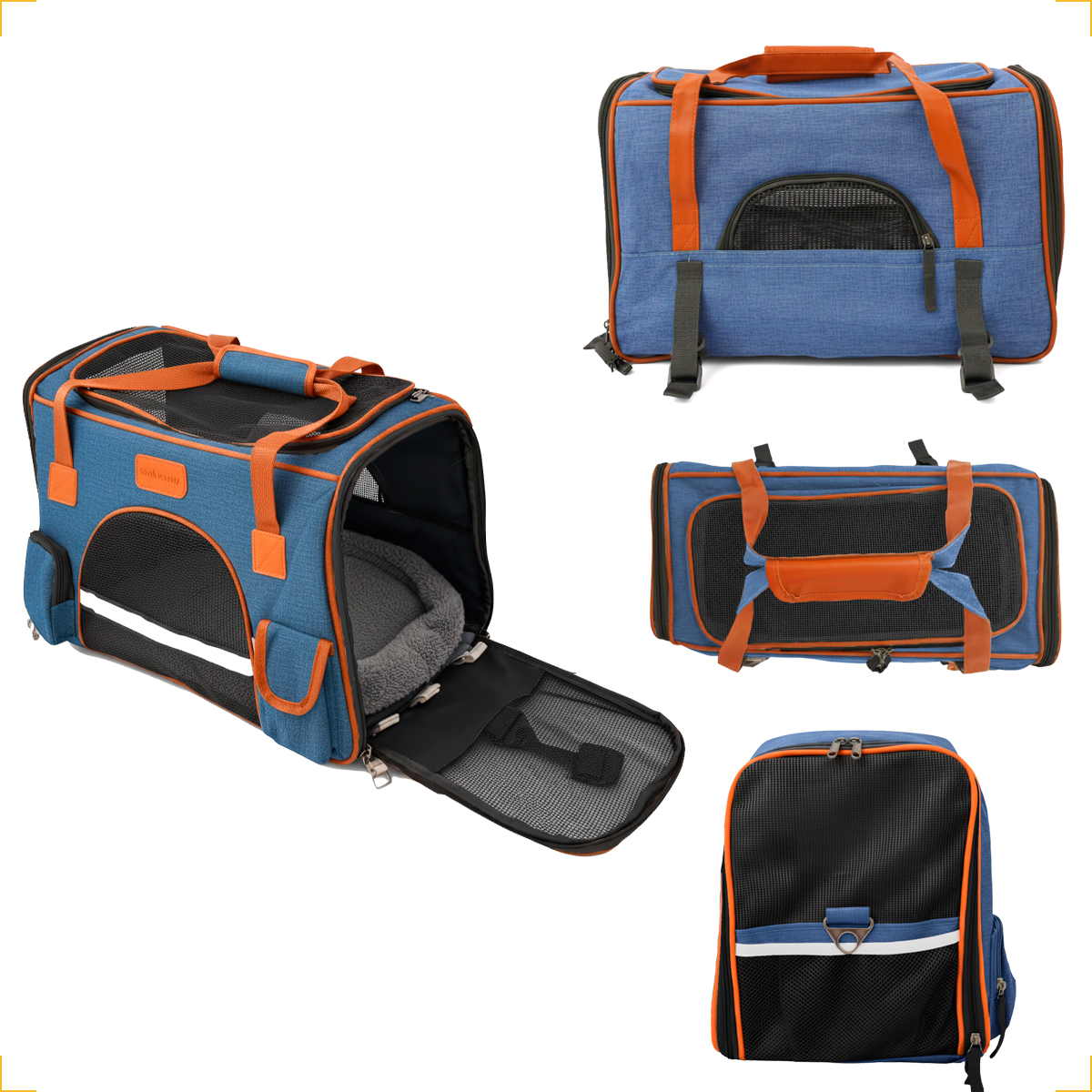 Bolsa Transporte Luxo Pet Viagem Passeio Aéreo Cães Gatos 8kg - Azul — foto 7