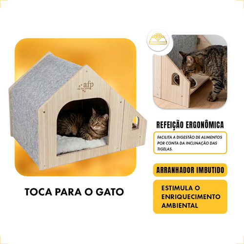 Casinha Grande Para Gato Com Alimentadores Externos Cinza Cinza — foto 4