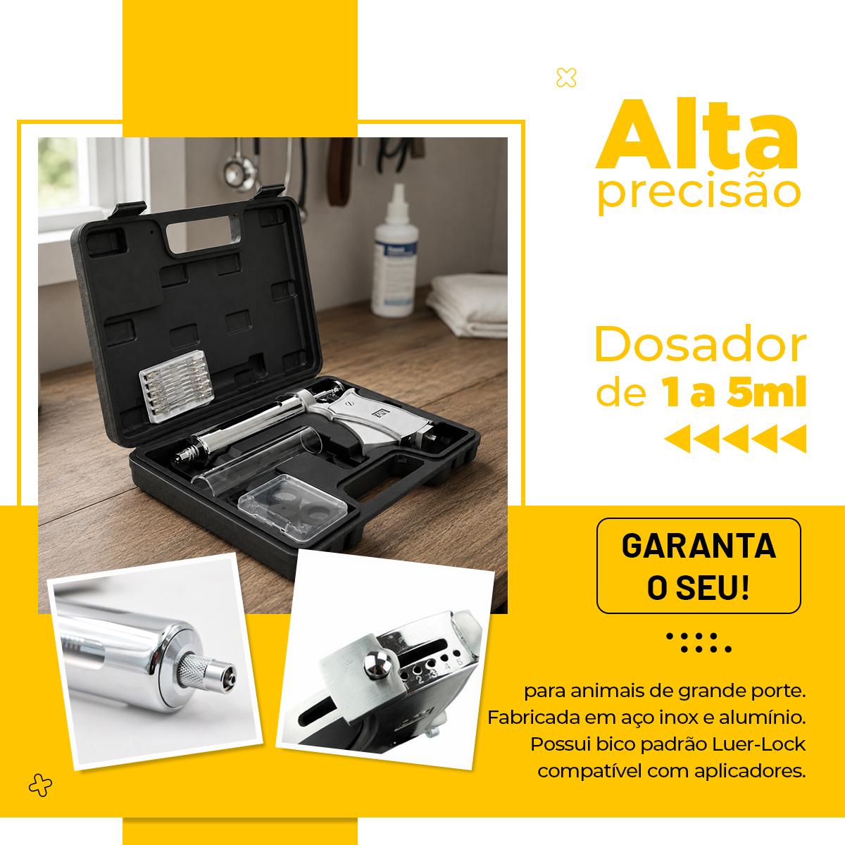 Pistola Seringa Veterinária SemiAutomática 50ml inox com 10 Aplicadores  Bovino/Equino/Ovino — foto 5