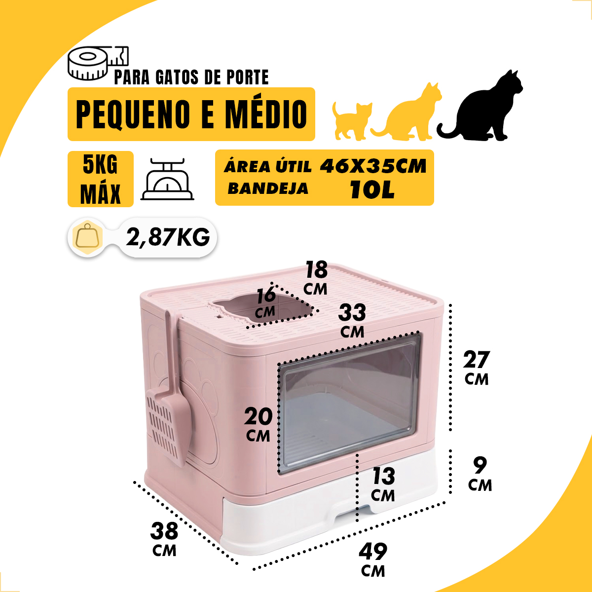 Banheiro Gato Fechado  Anti-odor + Pá + Coçadinha Luxo - Rose — foto 2