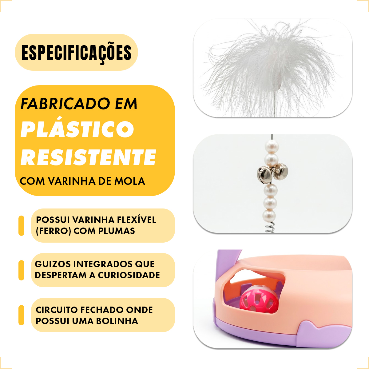Brinquedo Interativo para Gatos com Guizo e Bolinha - Rosa — foto 6