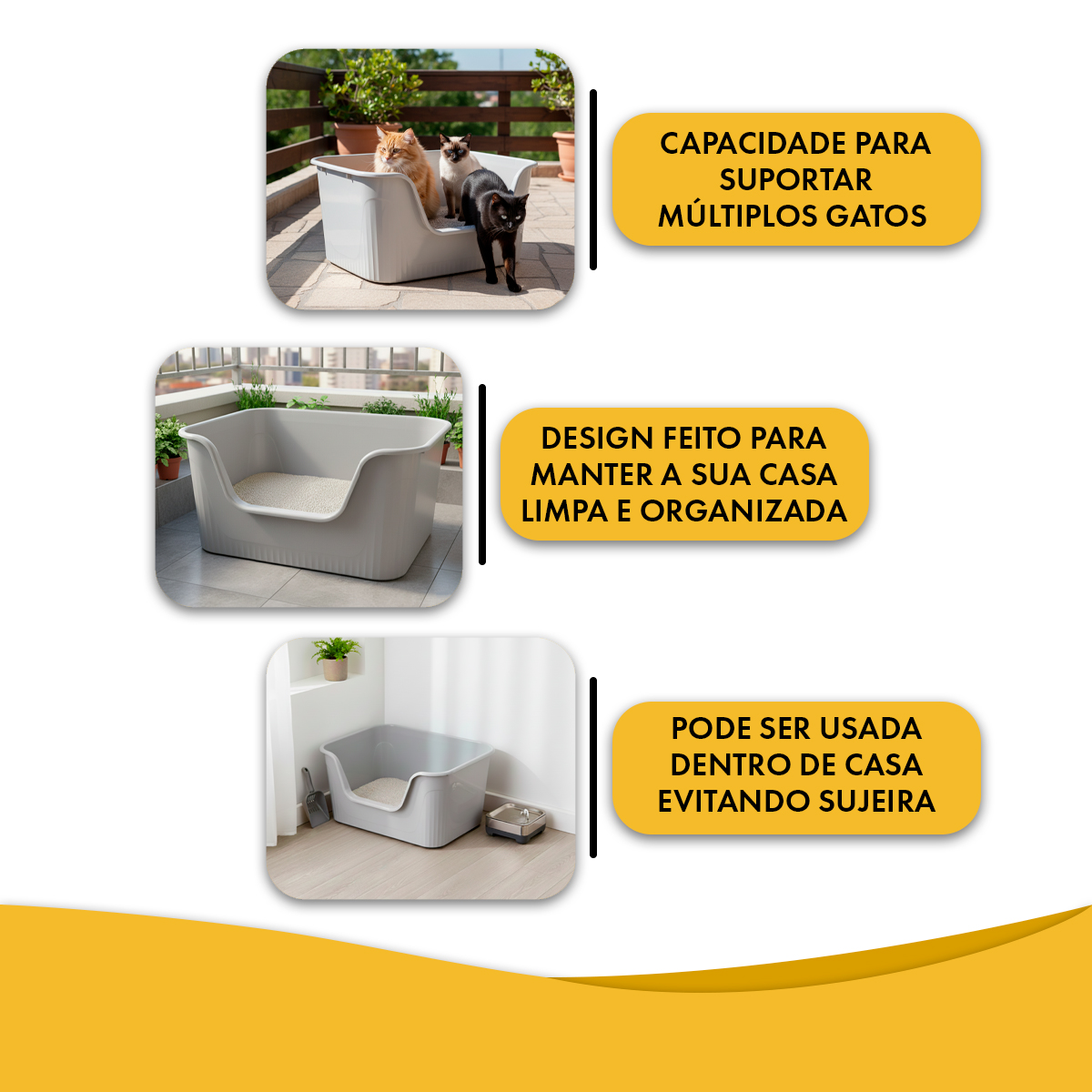 Caixa Areia Banheiro Gato Média 63x44x33 Animaux - Cinza — foto 5