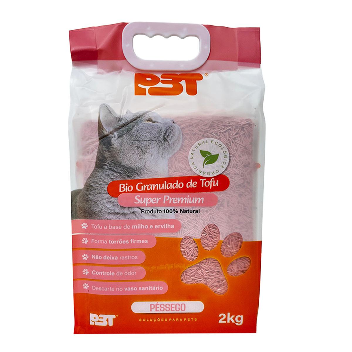 Granulado Biodegradável De Tofu Areia Banheiro  Sanitário de Gato 2kg PÊSSEGO P3T