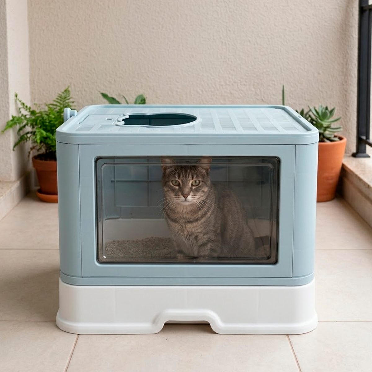Banheiro Gato Fechado  Anti-odor + Pá + Coçadinha Luxo - Azul — foto 7