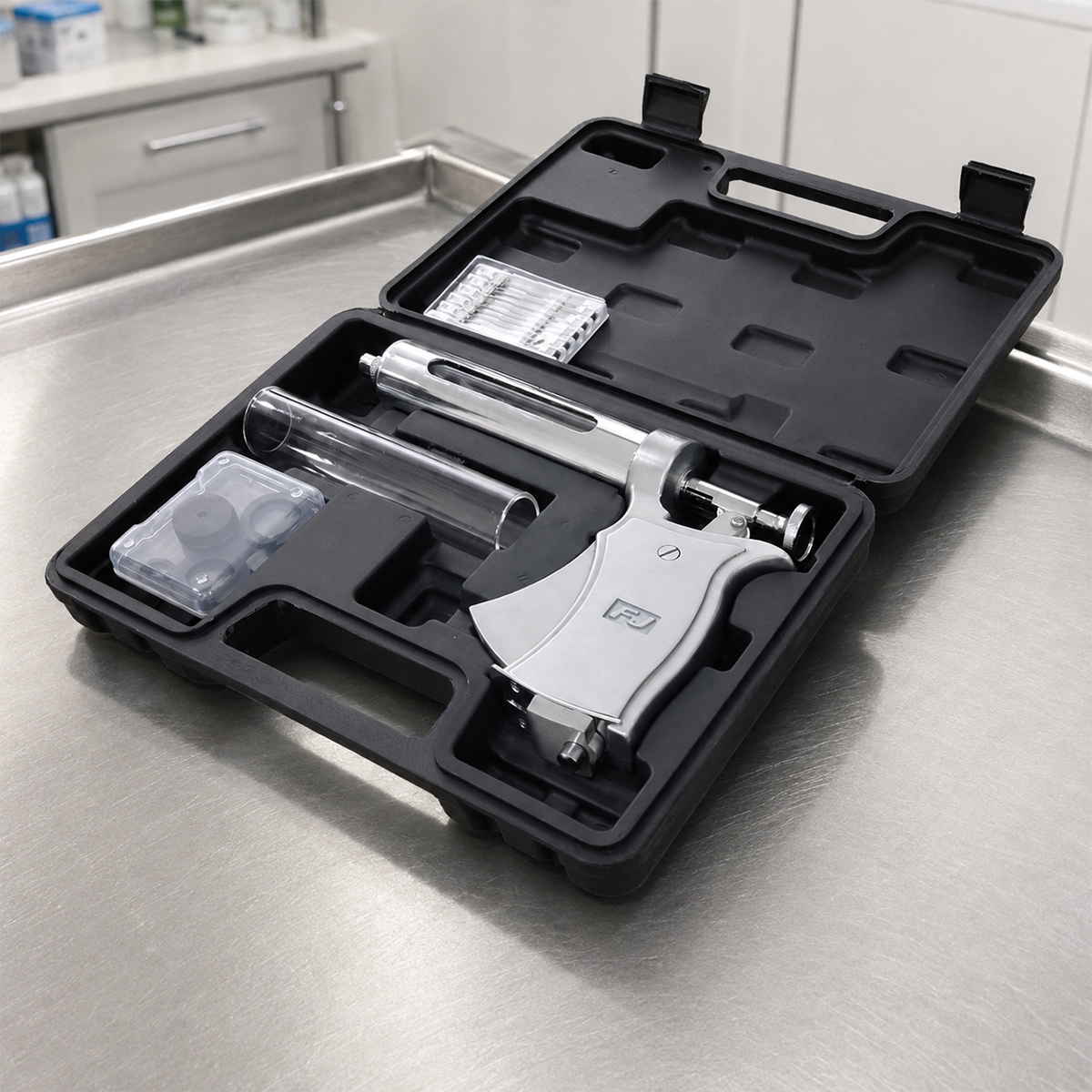 Pistola Seringa Veterinária SemiAutomática 50ml inox com 10 Aplicadores  Bovino/Equino/Ovino — foto 3