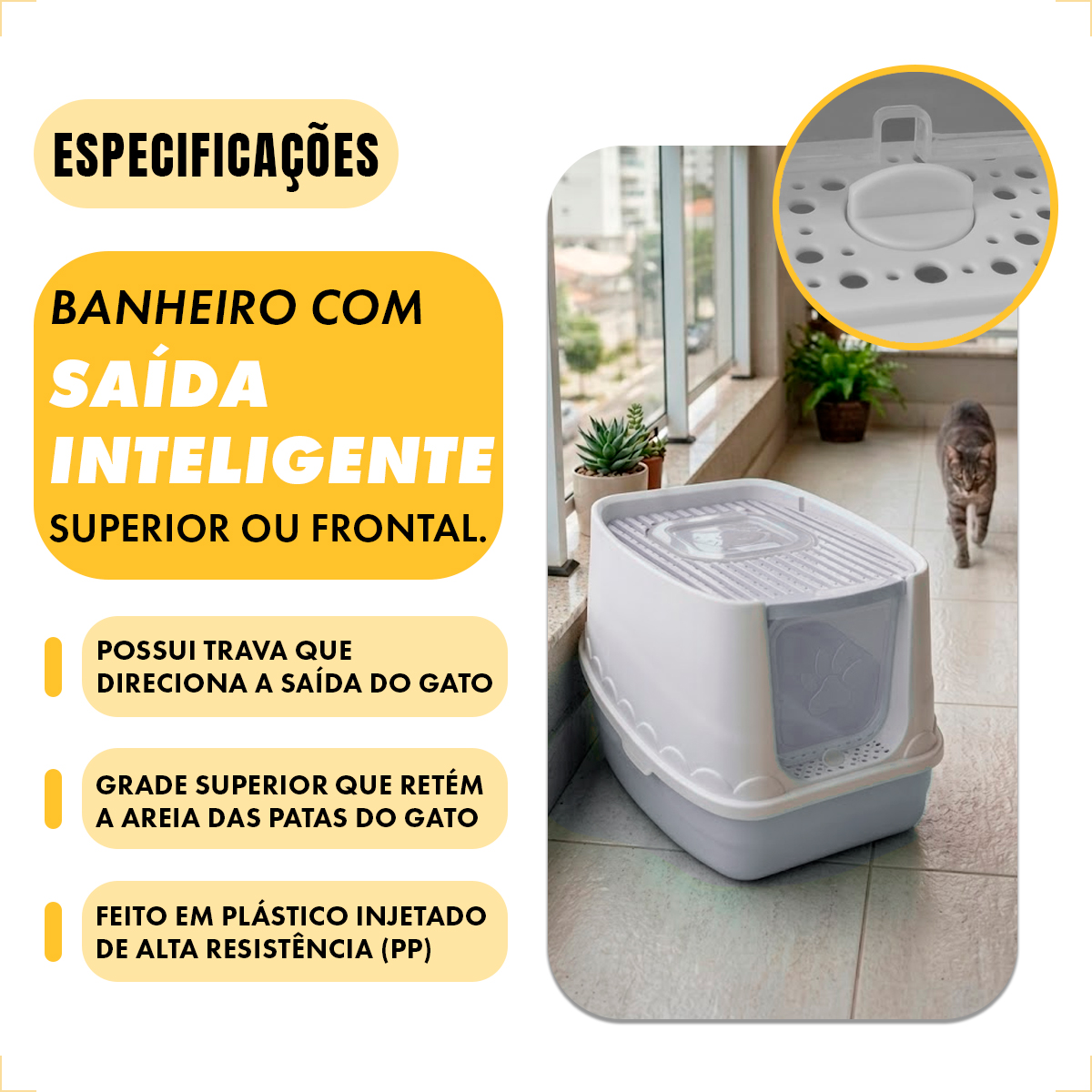 Banheiro Fechado Patinha Para Gatos - Cinza — foto 5