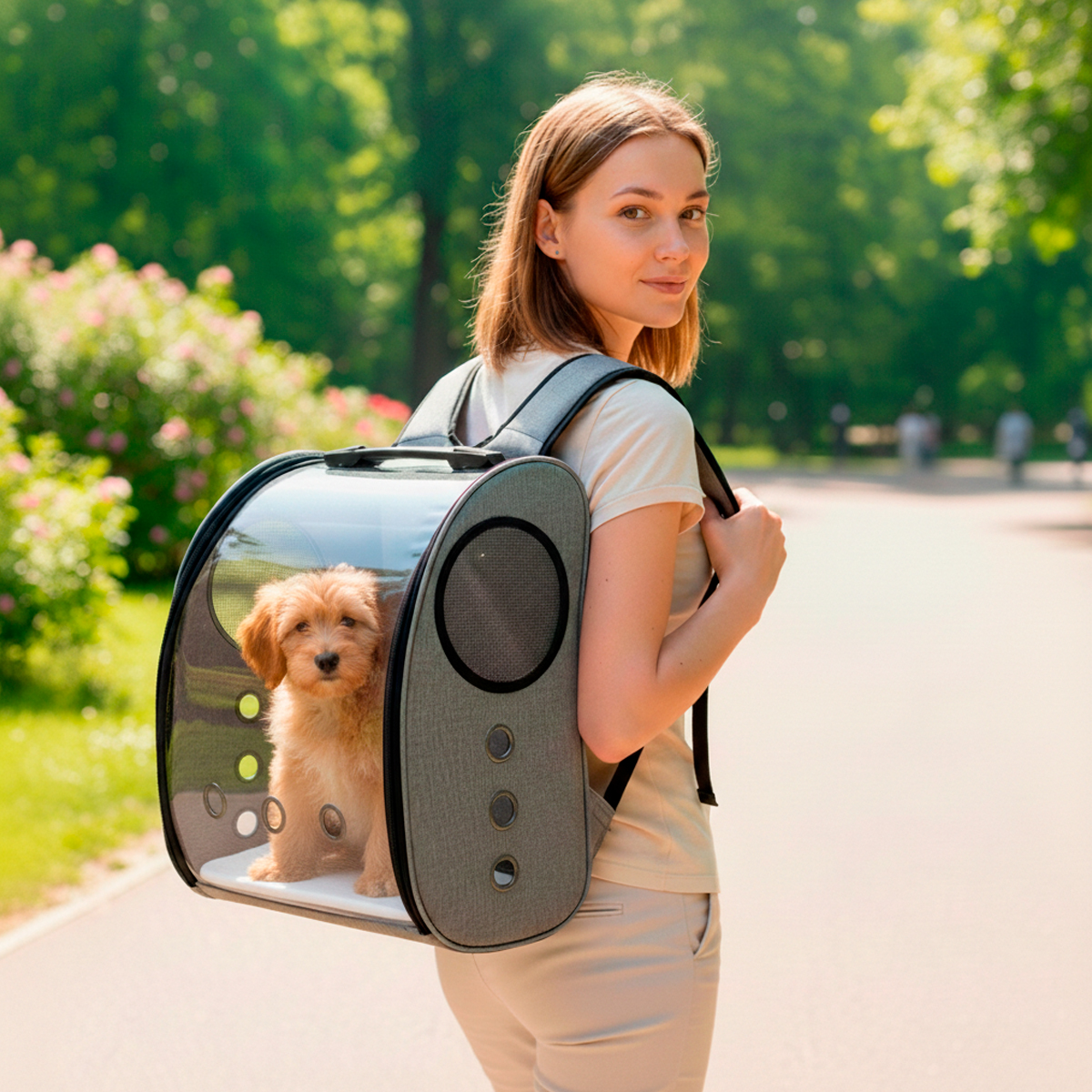 Mochila Pet de Transporte com Visor Cães e Gatos - Cinza — foto 5