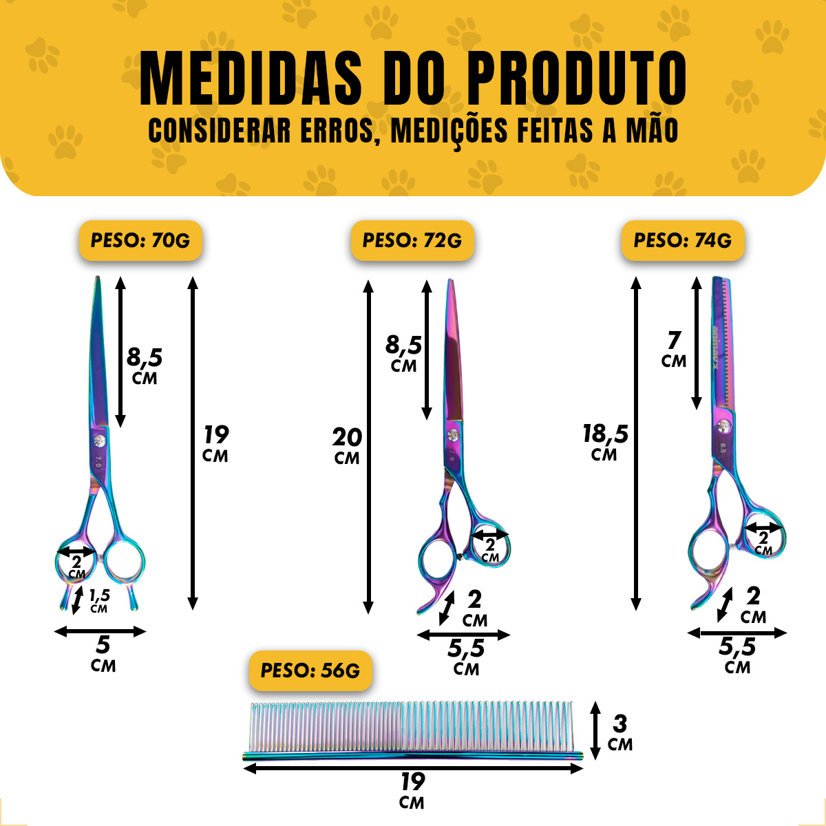 Kit 3 Tesouras Banho Tosa 7 Polegadas (4 Peças) - ANIMAUX - MULTICOLOR — foto 3