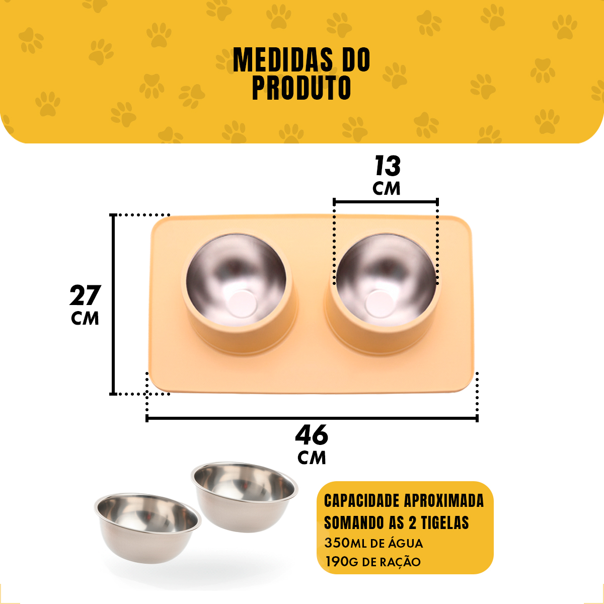 Comedouro bebedouro duplo silicone inox antiderrapante - Bege — foto 8