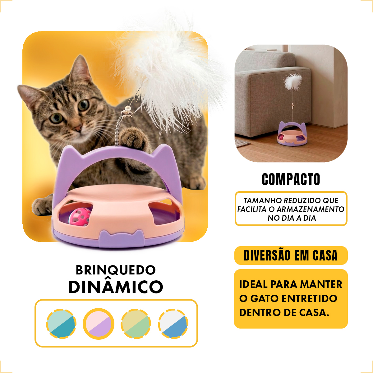 Brinquedo Interativo para Gatos com Guizo e Bolinha - Rosa — foto 5