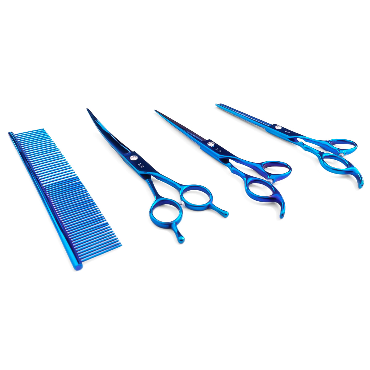 Kit 3 Tesouras Banho Tosa 7 Polegadas (4 Peças) - ANIMAUX - AZUL