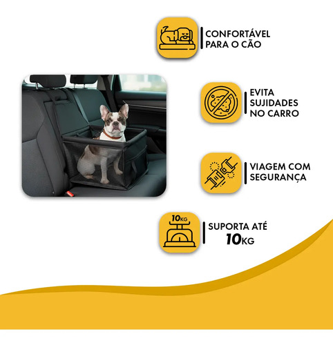 Cadeirinha Assento Pets Até 10kg Carro Transporte Cães Gatos - Preto — foto 2