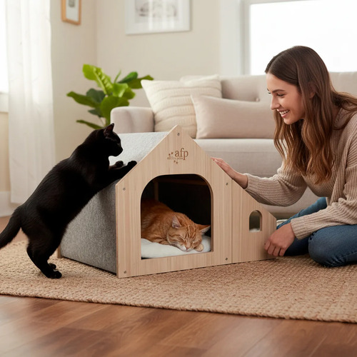 Casinha Grande Para Gato Com Alimentadores Externos Cinza Cinza — foto 7