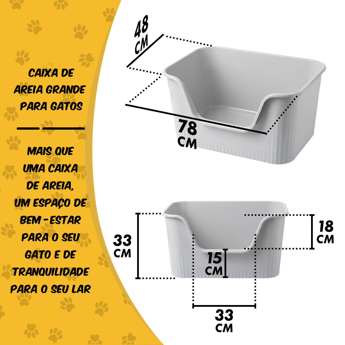 Caixa de Areia  Banheiro de Gato Grande 78x48x33 ANIMAUX - Cinza — foto 2