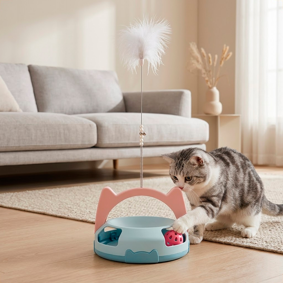 Brinquedo Interativo para Gatos com Guizo e Bolinha - Azul — foto 7