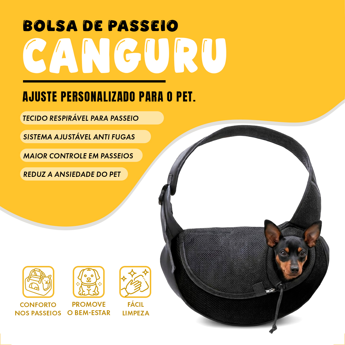 Bolsa Transporte Animais P Porte Cãe e Gato - Preto G — foto 3