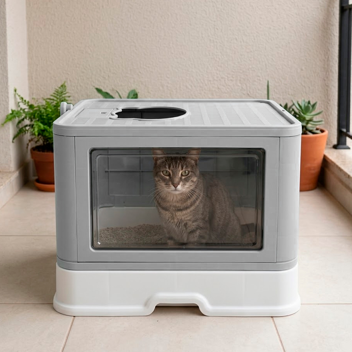 Banheiro Gato Fechado  Anti-odor + Pá + Coçadinha Luxo - Cinza — foto 7