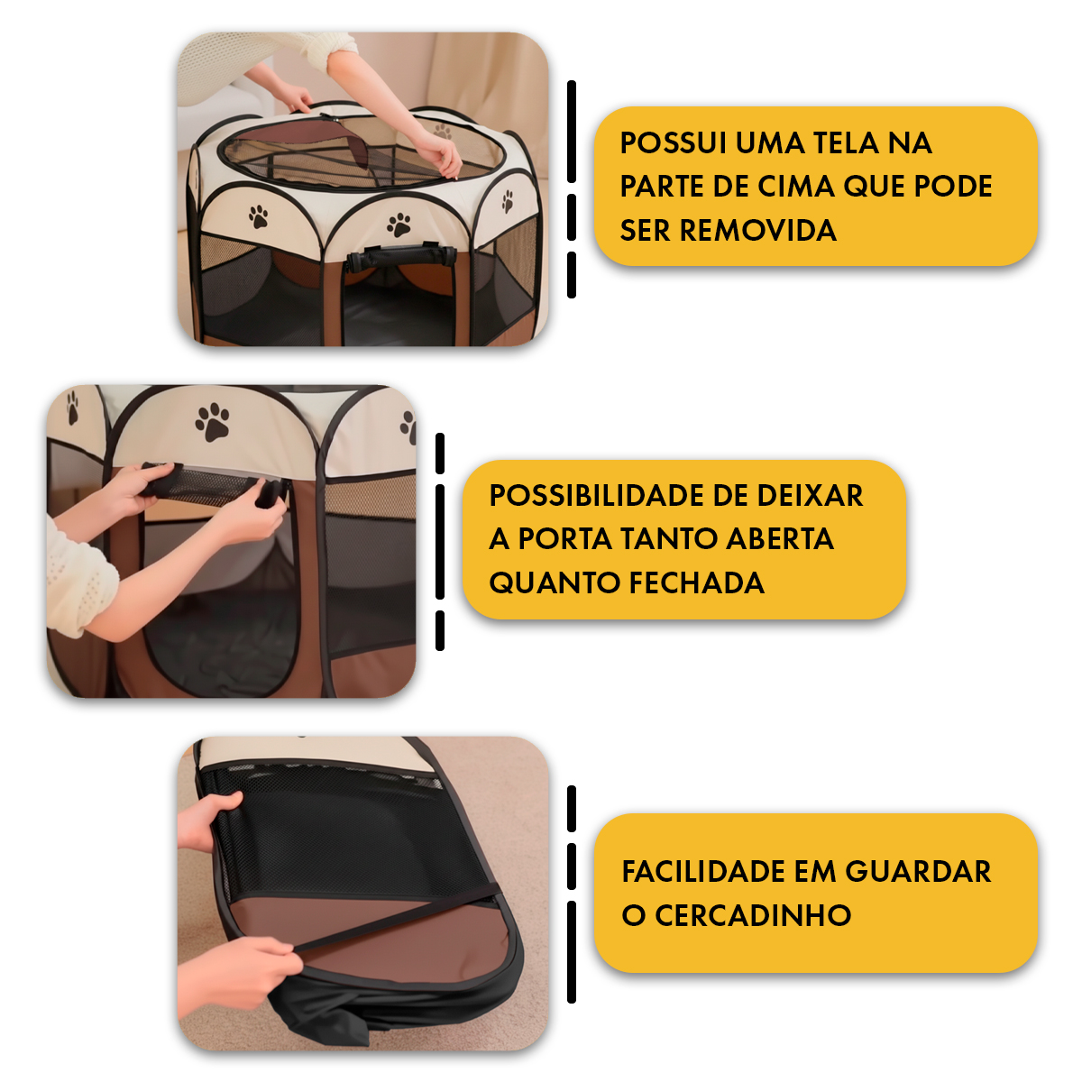 Cercadinho Pet Portátil Dobrável G 114cm - Marrom — foto 3