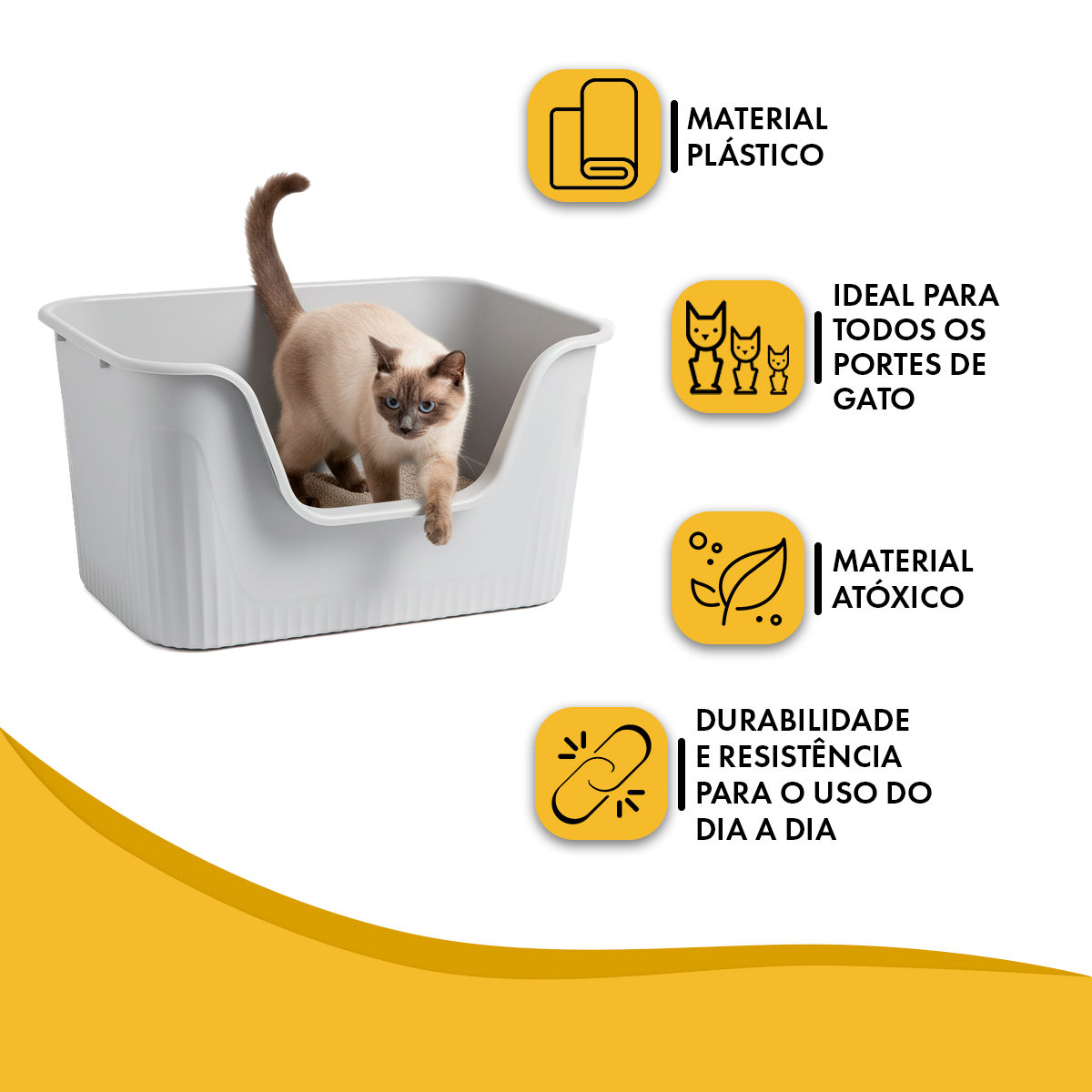 Caixa Areia Banheiro Gato Média 63x44x33 Animaux - Cinza — foto 4