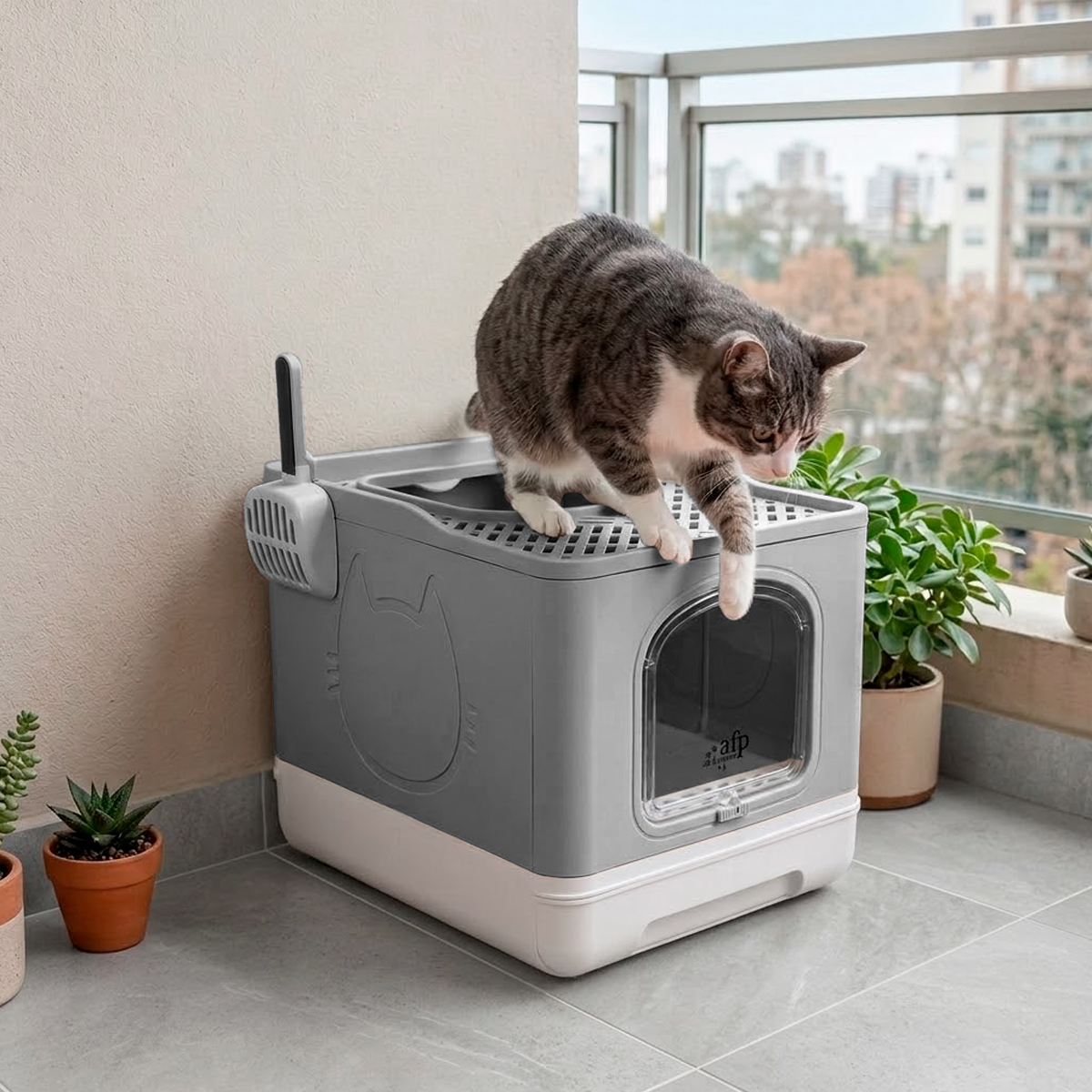 CAIXA DE AREIA BANHEIRO DOBRÁVEL PARA GATOS ATÉ 12 kg - CINZA-ESCURO — foto 7