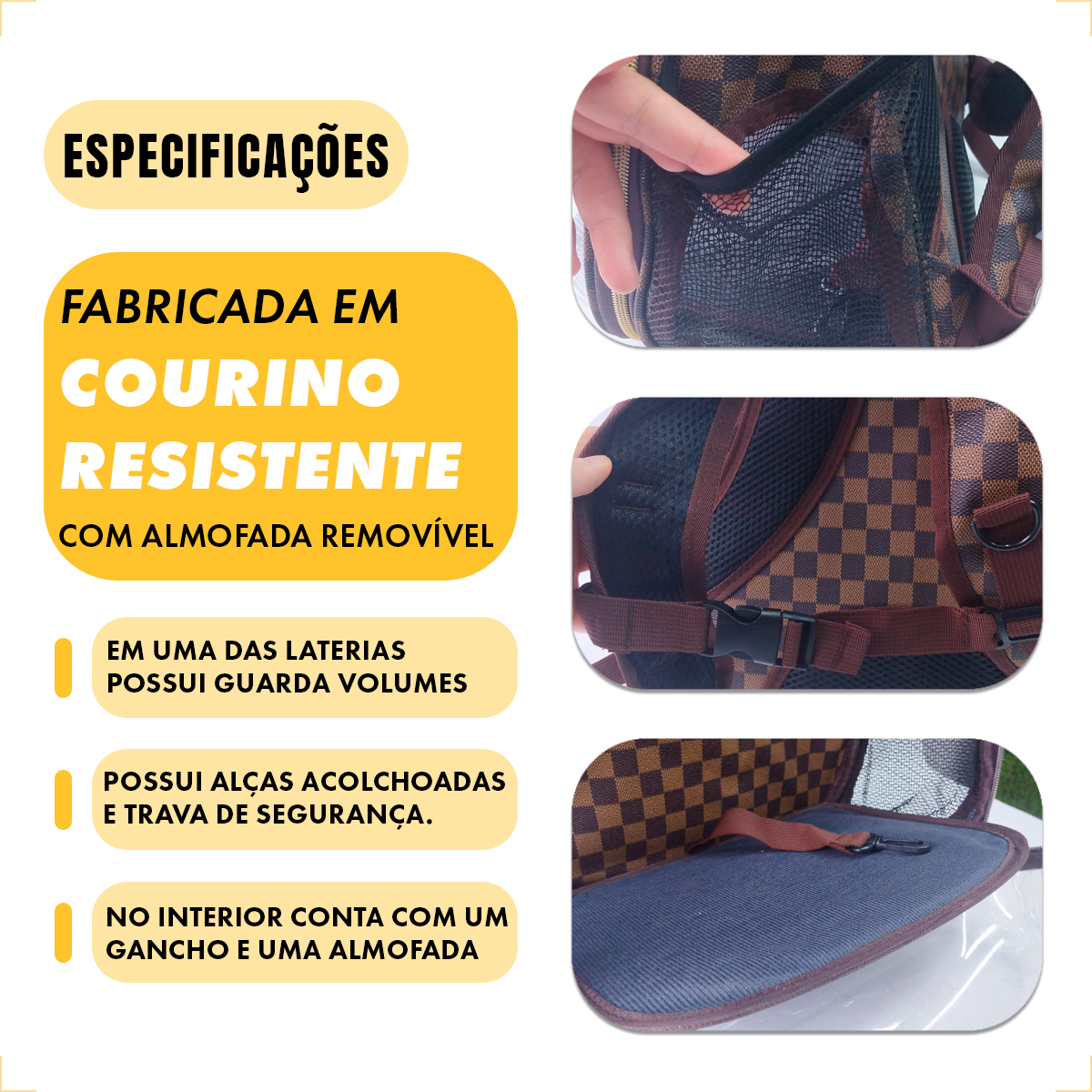 Bolsa Mochila Visor Astronauta Cães Gatos LV 42cm - Marrom — foto 6